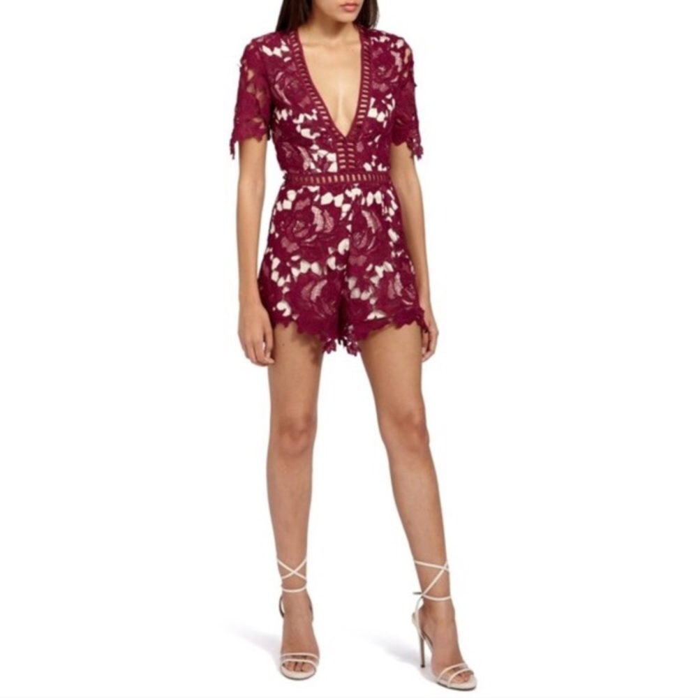 Dark red lace romper